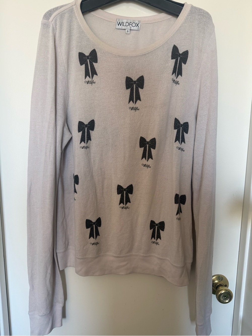 Wildfox Black Bow Print Oversized Baggy Beach Sweatshirt Pink Size S